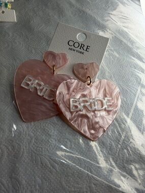 Pink 'BRIDE' Heart Dangle Earrings